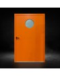 Orangefarbene Aluminium-Sicherheitstür mit Rundfenster