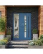 Moderne Eingangstür aus hochwertigem Aluminium in Blau