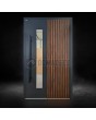 Aluminiumschwenktür mit vertikalen Lamellen aus Aluminiumprofilen