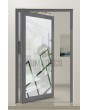 PIVOT Glass S – mattierte Aluminium-Drehtür mit transparentem Motiv