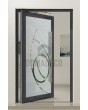 PIVOT Glass S – mattierte Aluminium-Drehtür mit transparentem Motiv