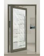 PIVOT Glass S20 – Aluminium-Drehtür mit mattierter Oberfläche und transparentem Motiv