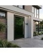 Aluminium-Fronttür mit grün lackiertem Lacobel-Glas 