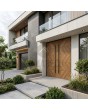 Aluminium-Doppeltür in Holzoptik mit einer Beschichtung aus Creek Larch-Hochdrucklaminat