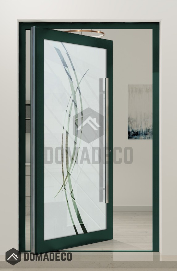 PIVOT Glass S2 - Aluminium mattierte Drehtür mit zwei transparenten Streifen