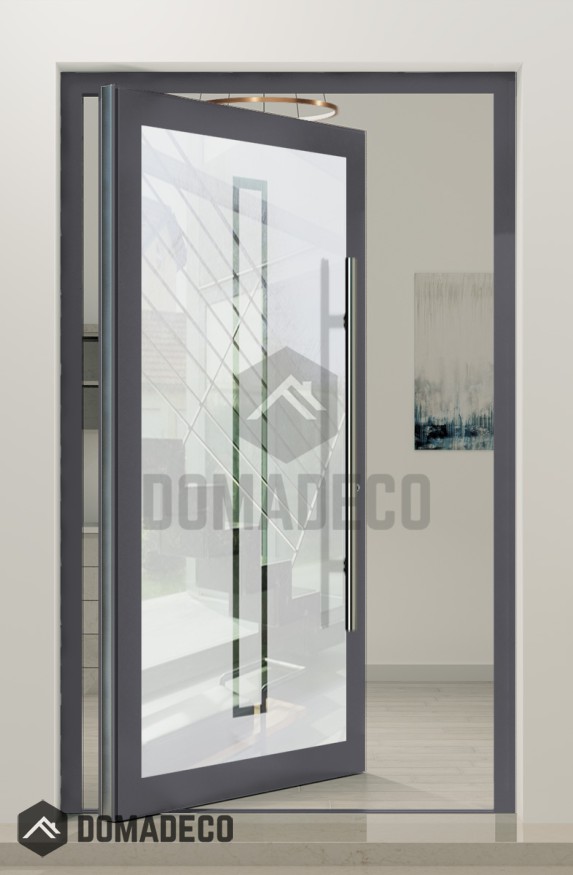 PIVOT Glass S2 - Aluminium mattierte Drehtür mit zwei transparenten Streifen