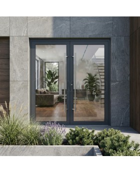 Anthrazitfarbene doppelt gesicherte, vollständig verglaste Aluminium-Haustür