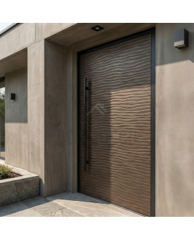 Braune Aluminium-Flügeltür mit Struktur aus gefrästem Metall