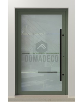 PIVOT Glas S3 - Aluminium mattierte Drehtür mit drei transparenten Streifen