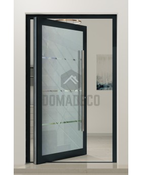 PIVOT Glas S3 - Aluminium mattierte Drehtür mit drei transparenten Streifen