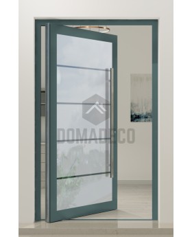 PIVOT Glass S4 - Aluminium mattierte Drehtür mit vier transparenten Streifen