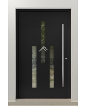 Black modern aluminum front door with glass