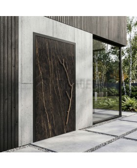 Aluminium-Flügeltür mit Noir Desir-Quarzsinterbeschichtung