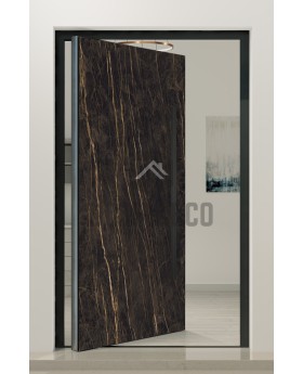 PIVOT V54 - Aluminium-Drehtür mit gesintertem Quarz Noir Desir verkleidet